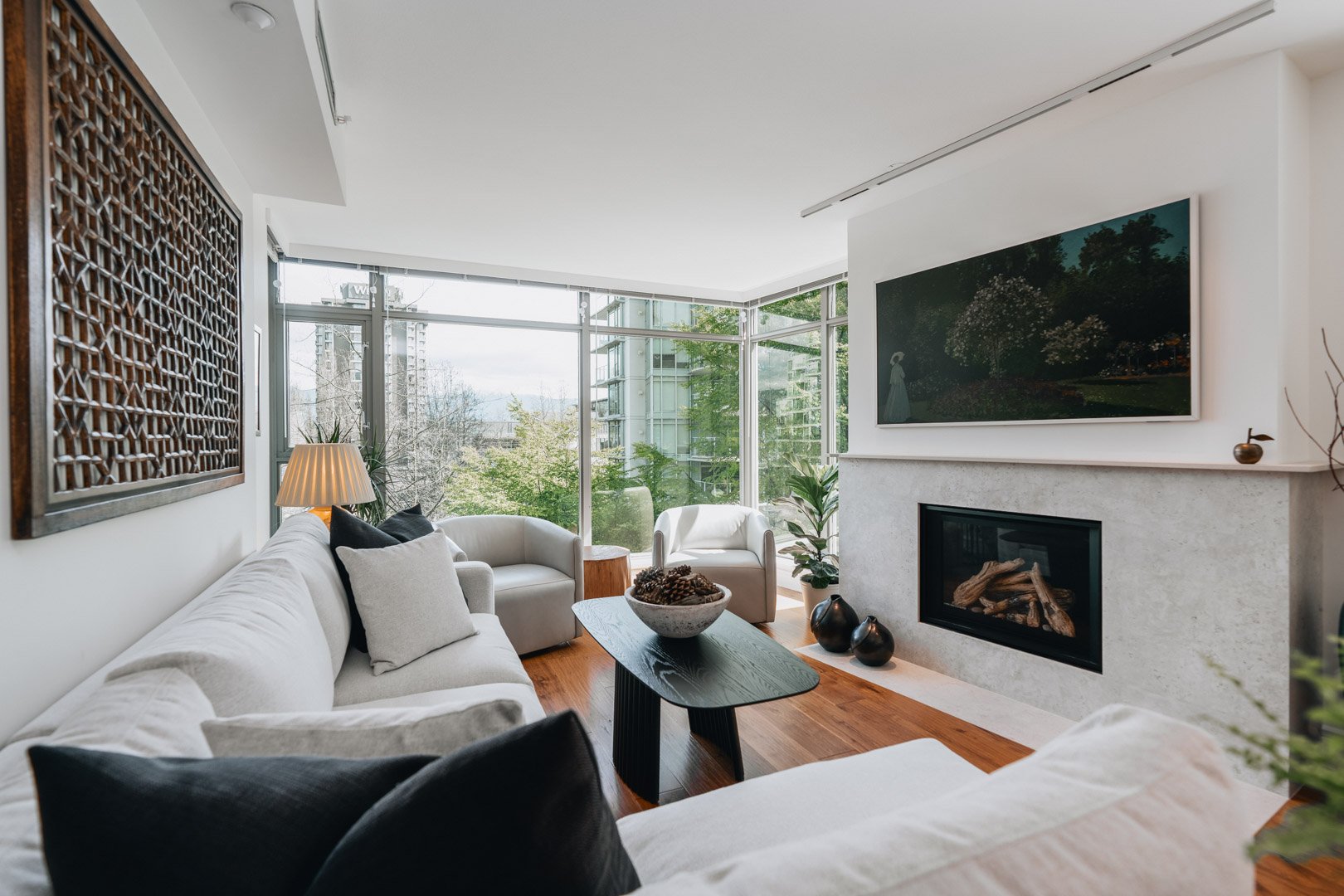 55-00-Living room layout with white sectional sofa and floor-to-ceiling windows in Vancouver.